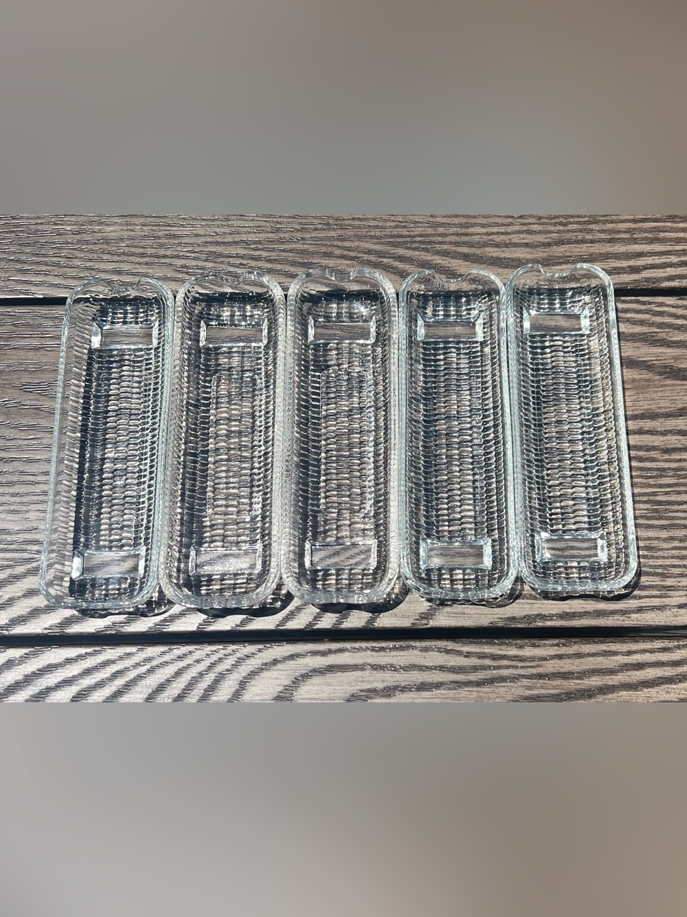 Set of 5 Vintage Clear Heavy Glass Corn on the Cob Holders Dishes Kernel Design